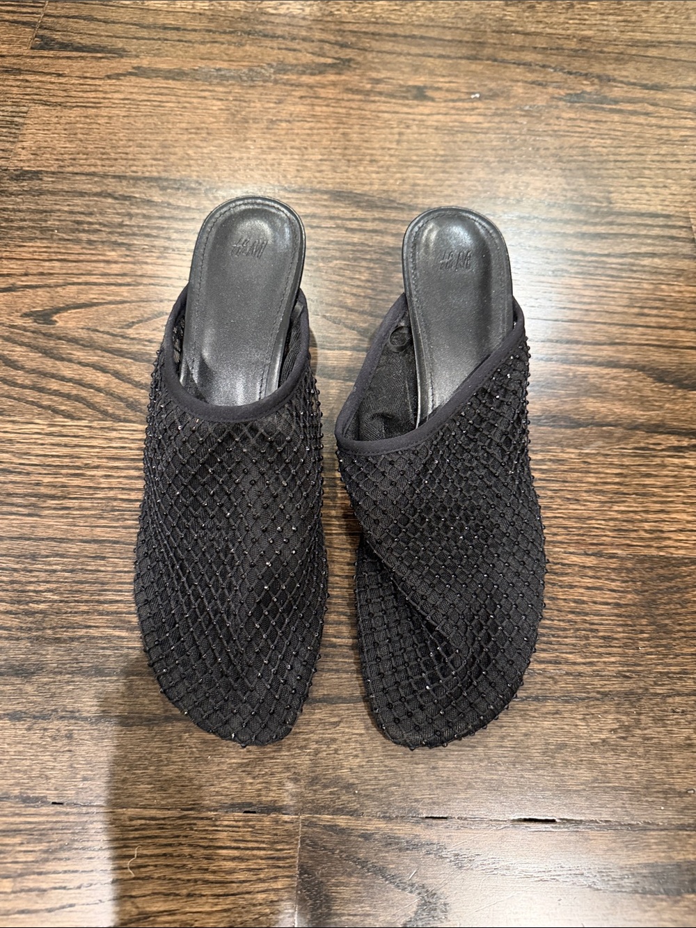 H&M Black Beaded Mule Slides